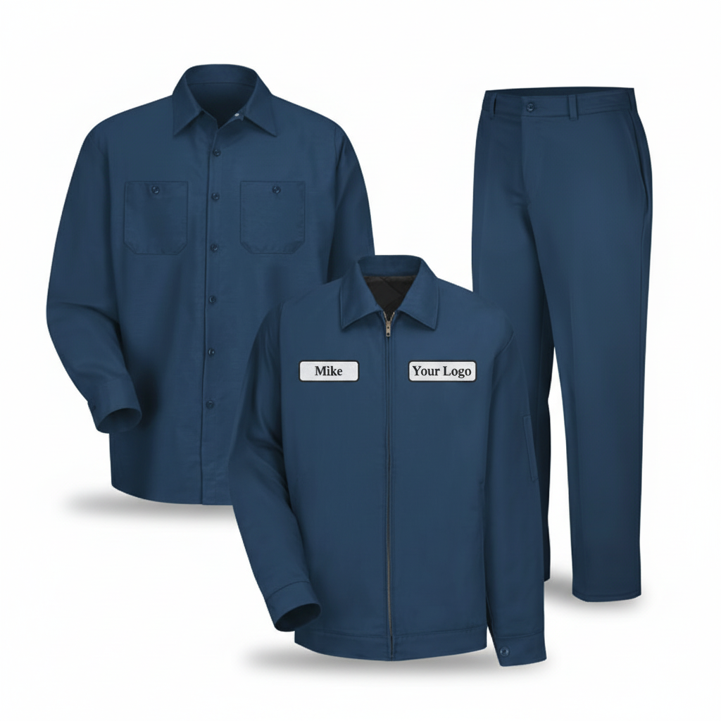 Work uniform set with jacket, shirt, and pants